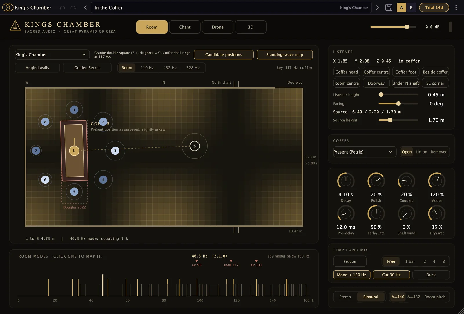 King's Chamber's header strip with preset name, A/B and trial pill